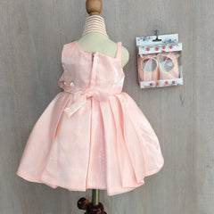back view of pink floral frock for baby girls 