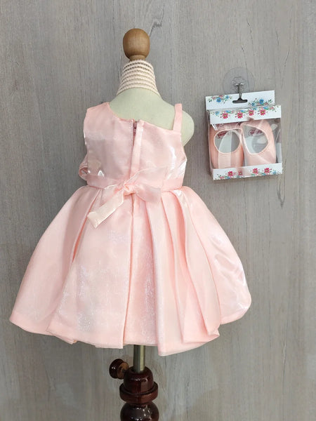 back view of pink floral frock for baby girls 