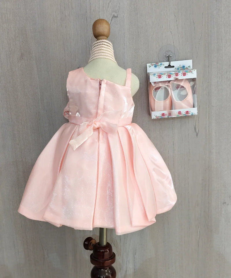back view of pink floral frock for baby girls 