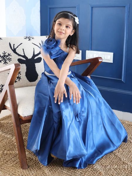 wedding wear long navy blue gown for girls 