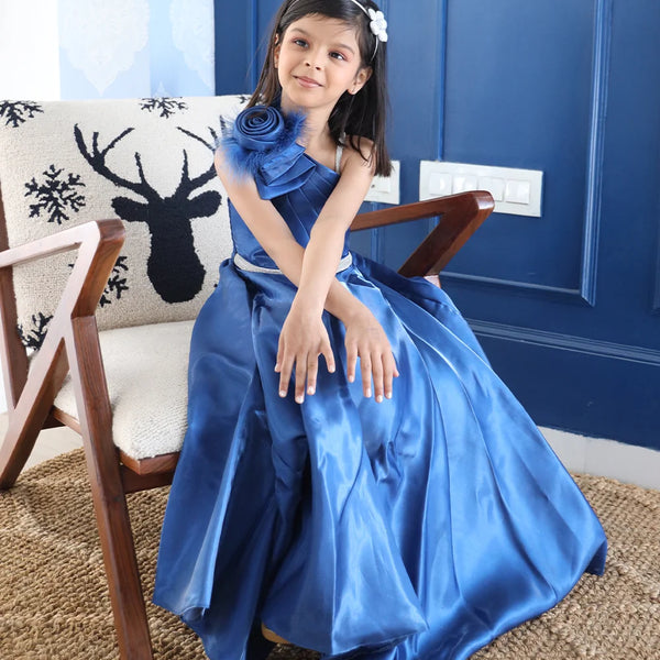 wedding wear long navy blue gown for girls 