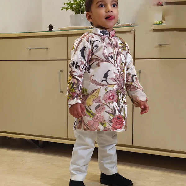 Multi-color floral boys kurta pyjama set, Jaipur festive kidswear