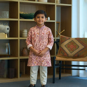 Floral print pink kurta pyjama for boys in Jaipur