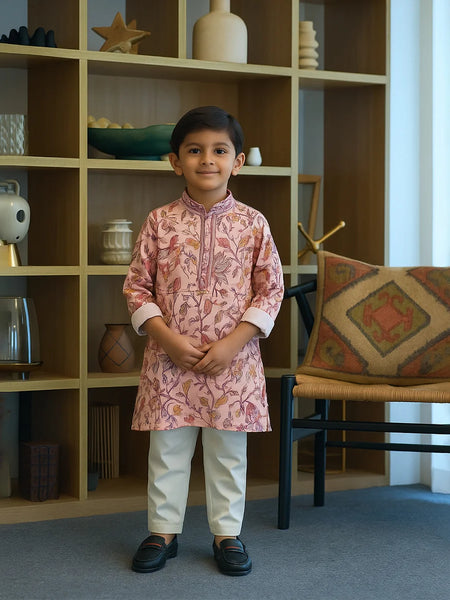Floral print pink kurta pyjama for boys in Jaipur