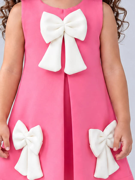 Girls' pink three bow dress, view 2