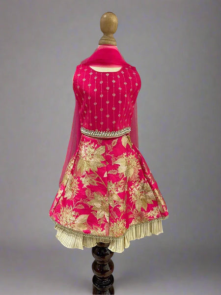 Flower jacquard lehenga choli for infant girls, best wedding lehenga for kids in Jaipur