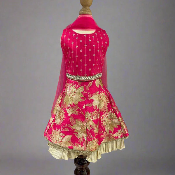 Flower jacquard lehenga choli for infant girls, best wedding lehenga for kids in Jaipur