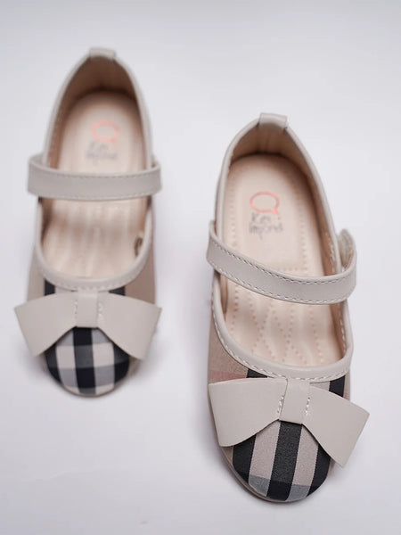 Kids' plaid ballerina shoes featuring a classic bow and cushioned insole, Jaipur