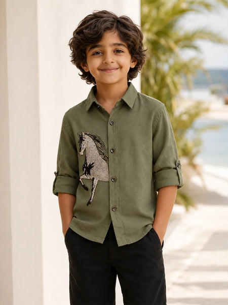 Boys Green Shirt For Birthday