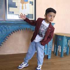 maroon blazer with white shirt underneath for boys