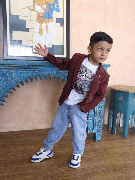 maroon blazer with white shirt underneath for boys
