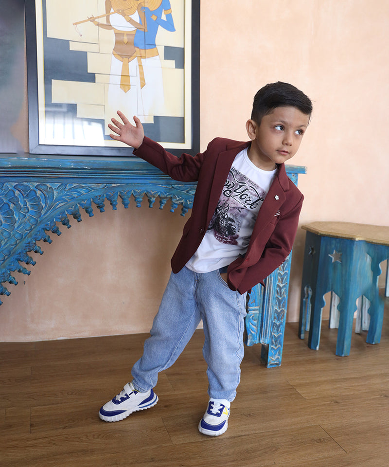 maroon blazer with white shirt underneath for boys
