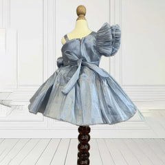 back view of grey frock for baby girls 