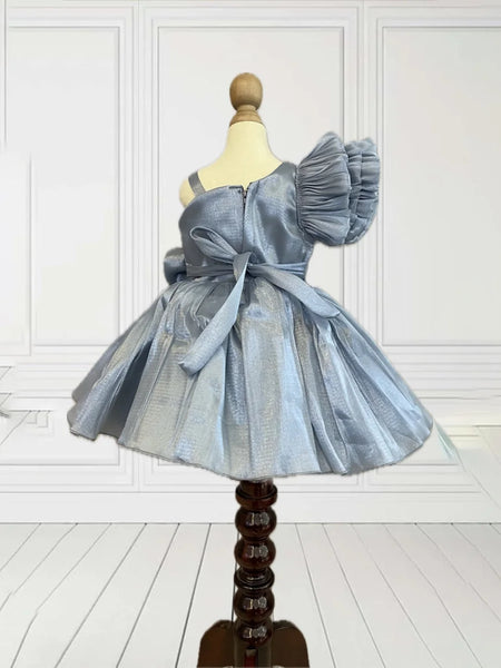 back view of grey frock for baby girls 