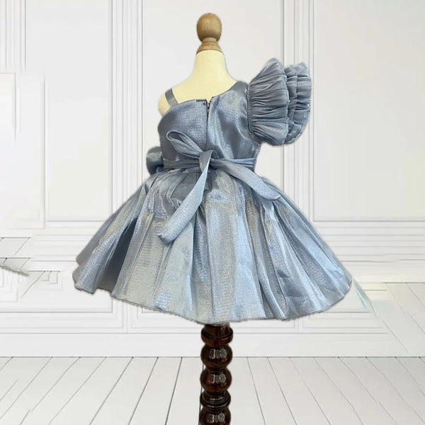 back view of grey frock for baby girls 