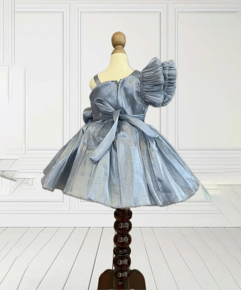 back view of grey frock for baby girls 