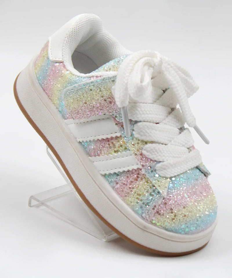 Multicolored sequin sneaker on a white background