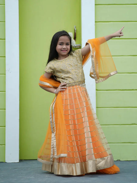 Devils N Angels Beige Top & Orange Lehenga Set for Girls Wedding Wear 4-7 Years Jaipur