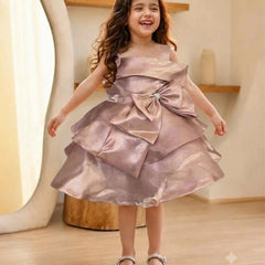 Devils N Angels Peach Satin Off-Shoulder Party Frock for Girls 1–3 Years | Jaipur