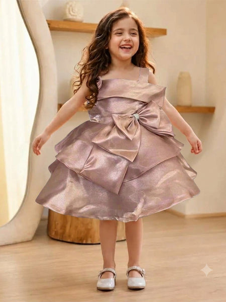 Devils N Angels Peach Satin Off-Shoulder Party Frock for Girls 1–3 Years | Jaipur