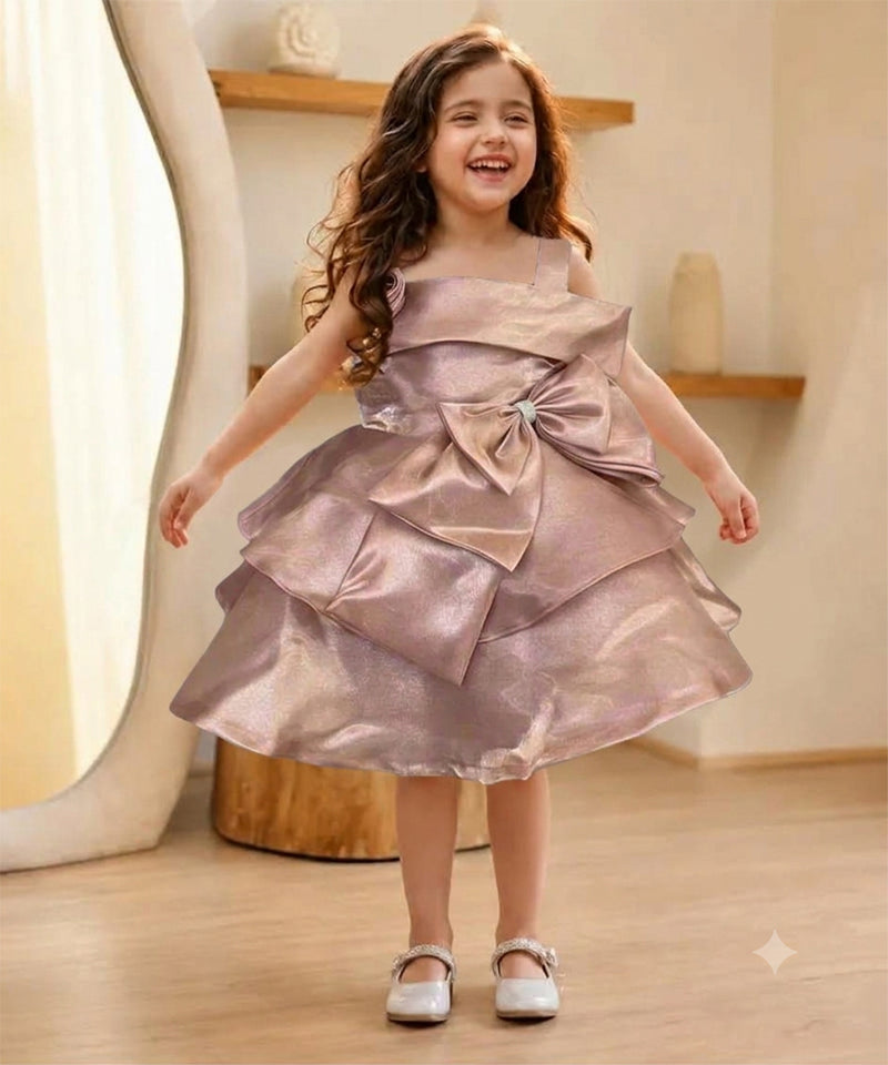 Devils N Angels Peach Satin Off-Shoulder Party Frock for Girls 1–3 Years | Jaipur