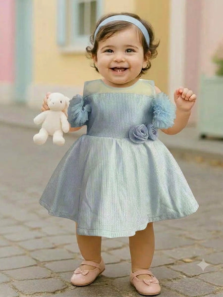 Devils N Angels Sky Blue Party Frock for Girls 6-9 Months | Jaipur