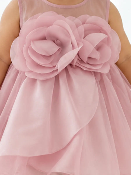 Baby girls' dusty pink frock with fluffy net skirt, view 2