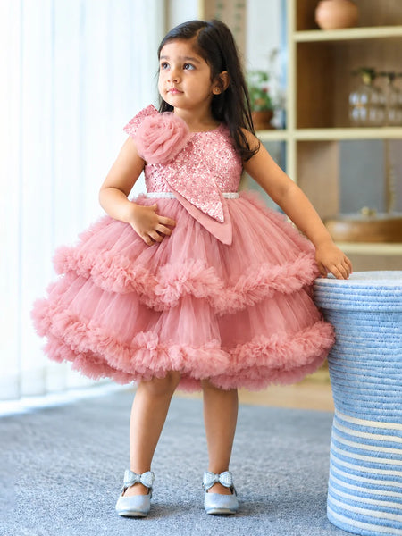 Girls' pink sequin and net party frock, view 2