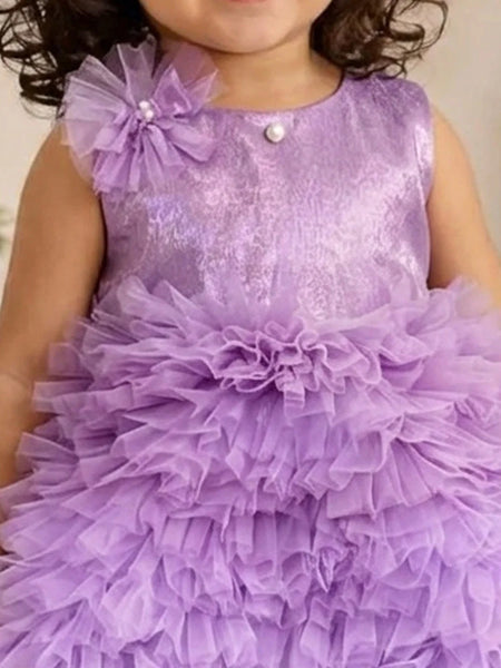 Devils N Angels Lavender Layered Net Party Frock for Baby Girls 0-6 Months | Jaipur