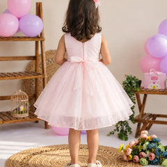 Light pink baby girl birthday frock with 3D flower and fluffy net skirt