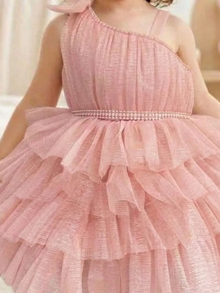 Devils N Angels Peach One-Shoulder Frill Party Frock for Baby Girls 9-12 Months | Jaipur