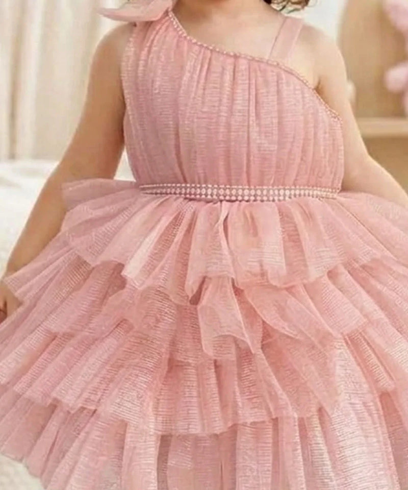 Devils N Angels Peach One-Shoulder Frill Party Frock for Baby Girls 9-12 Months | Jaipur
