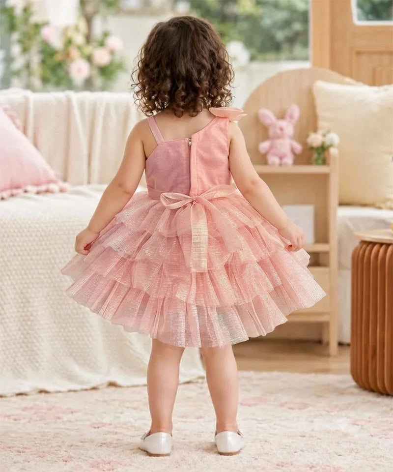 Devils N Angels Peach One-Shoulder Frill Party Frock for Baby Girls 9-12 Months | Jaipur