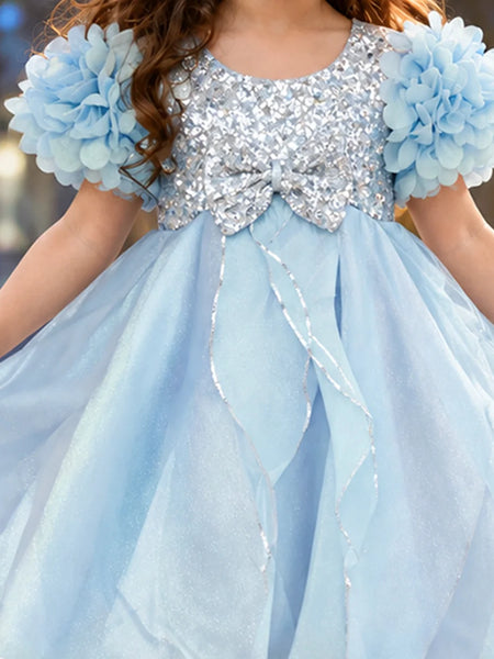Baby girls' blue princess frock with petal skirt, view 2