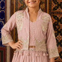 Blush pink lehenga choli with embroidered jacket