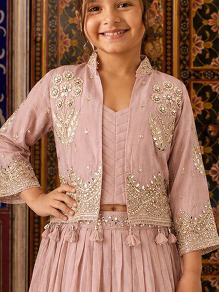 Blush pink lehenga choli with embroidered jacket