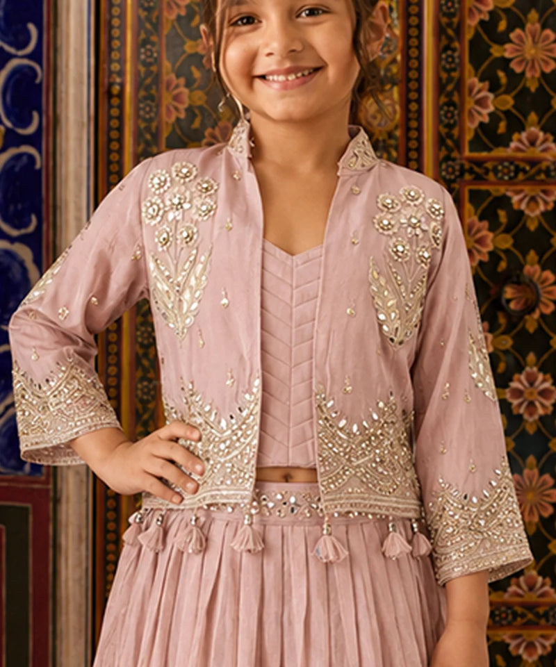 Blush pink lehenga choli with embroidered jacket