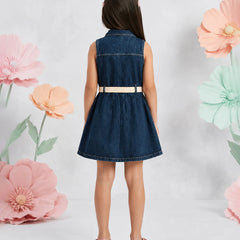 Stylish Girls Blue Denim Dress For Party