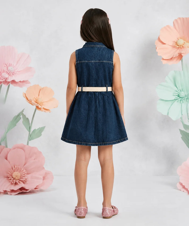 Stylish Girls Blue Denim Dress For Party