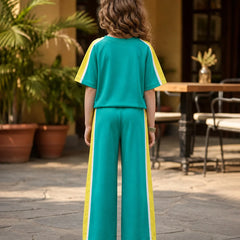 Designer green girls outfit with stripe pants kidswear Jaipur