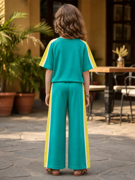 Designer green girls outfit with stripe pants kidswear Jaipur