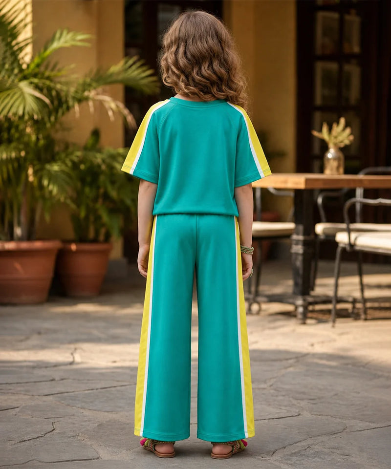 Designer green girls outfit with stripe pants kidswear Jaipur