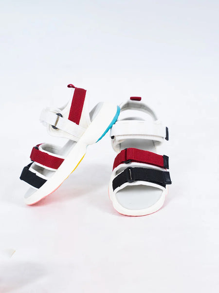 Girls' colorblock summer sandals with red and black adjustable straps, Jaipur, ages 1–8 years