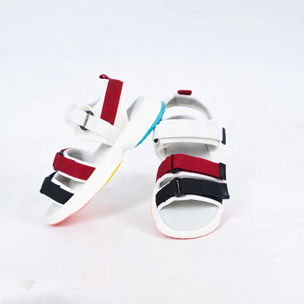 Girls' colorblock summer sandals with red and black adjustable straps, Jaipur, ages 1–8 years