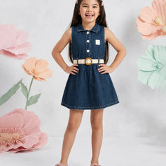 Stylish Girls Blue Denim Dress For Party