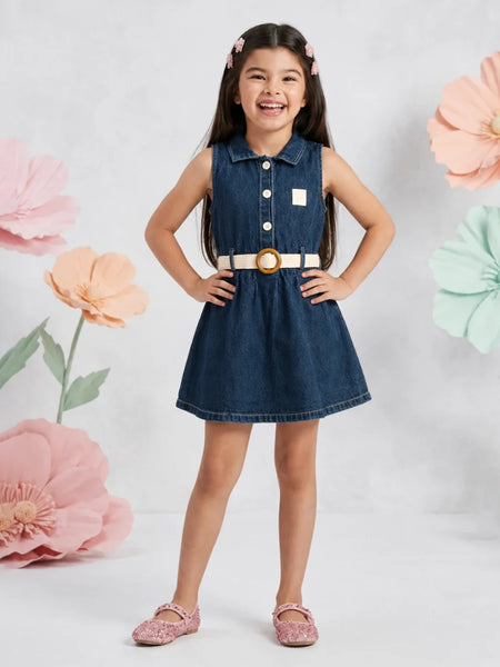 Stylish Girls Blue Denim Dress For Party