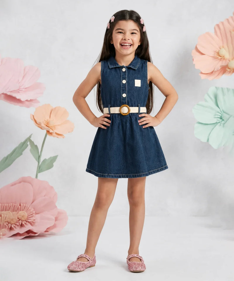 Stylish Girls Blue Denim Dress For Party