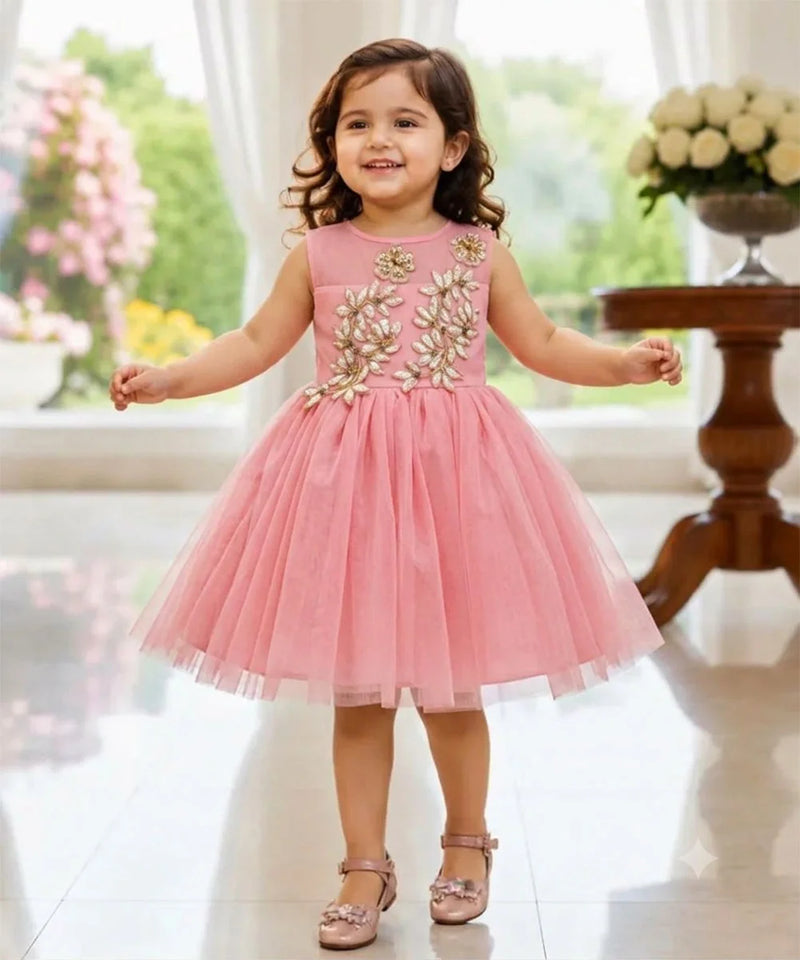 Devils N Angels Peach Floral Birthday Frock for Baby Girls 6-9 Months | Jaipur