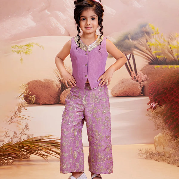 Girls’ palazzo set with heavy embroidery, perfect for Jaipur weddings
