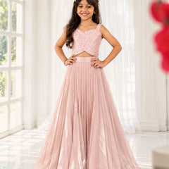 Pink Sequin Jacket Lehenga Set for Girls